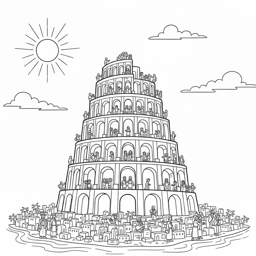 برج بابل البسيط تلوين