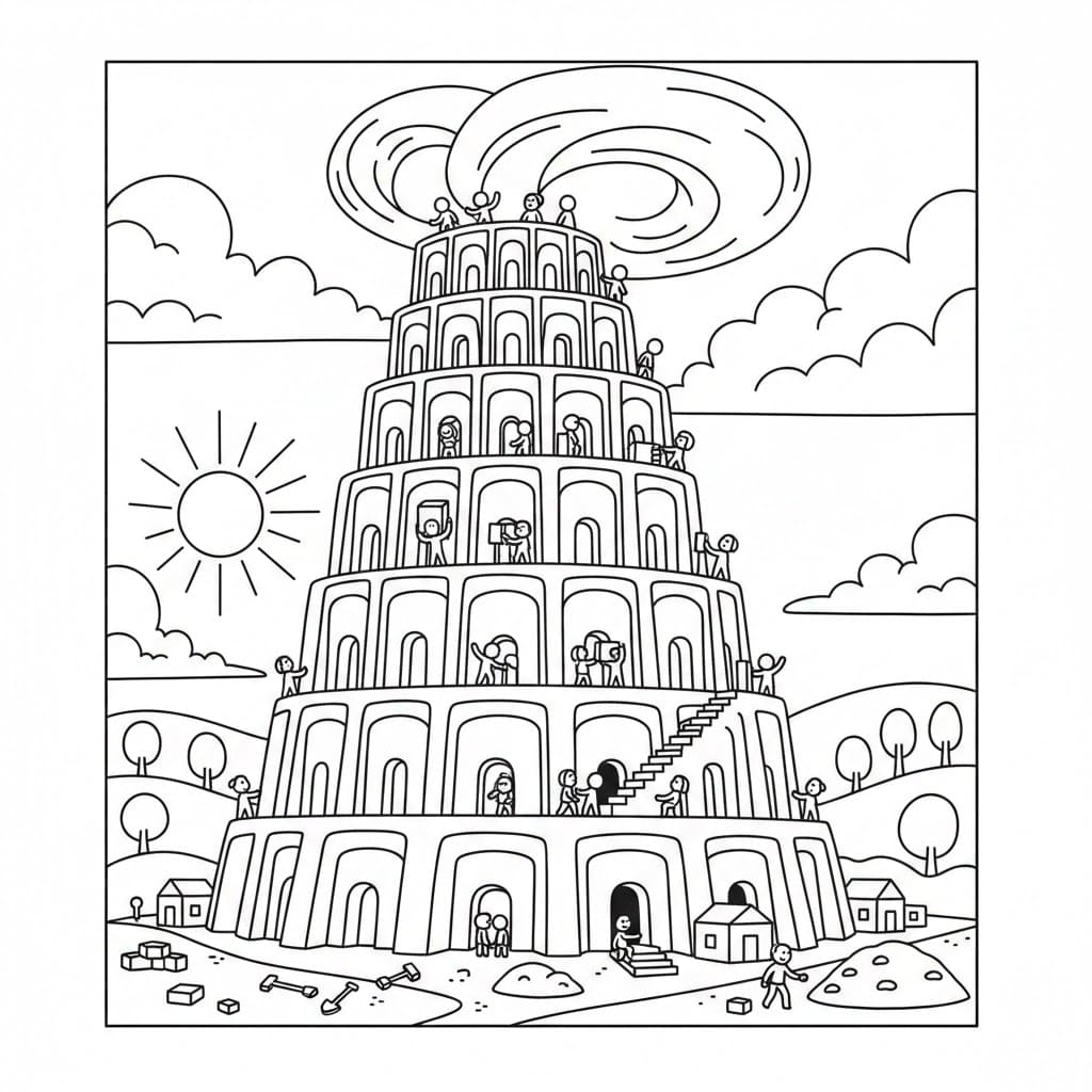 برج بابل للأطفال تلوين