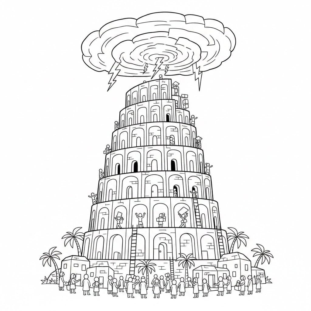 برج بابل للأطفال مجاناً تلوين