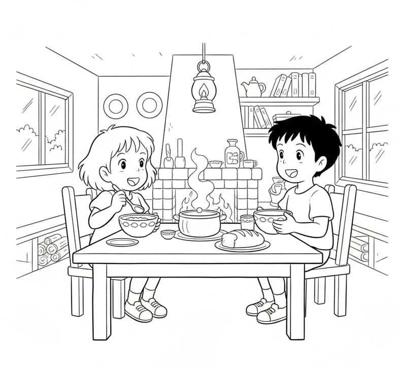 بونيو وسوسوكي يأكلان تلوين