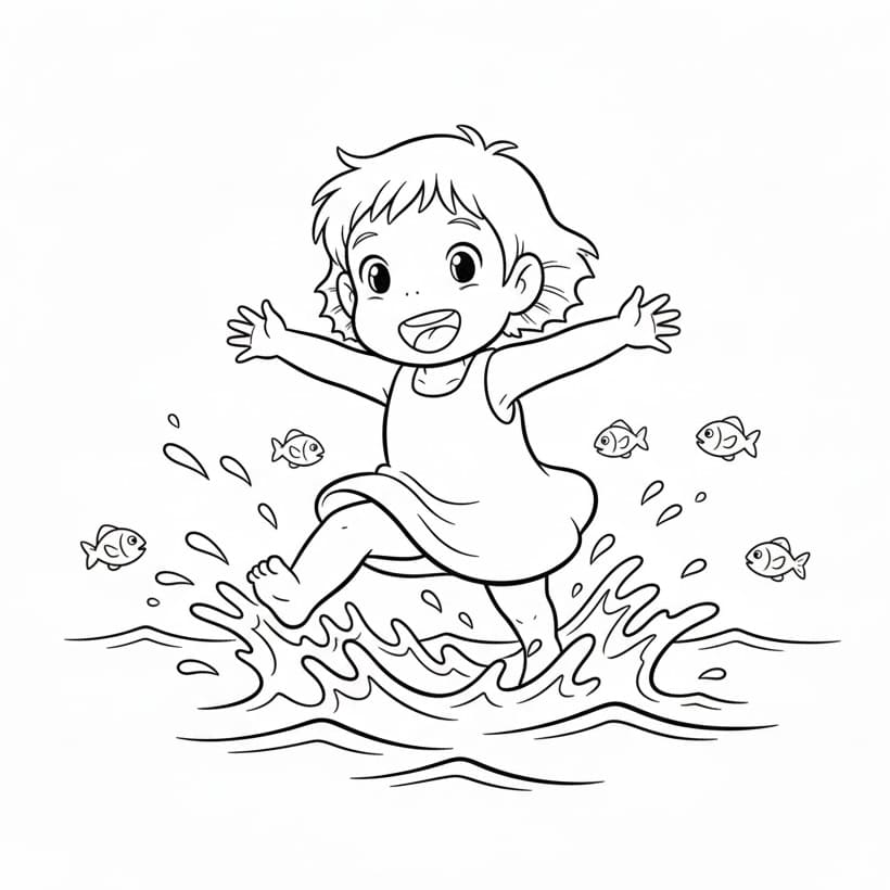 بونيو يركض على الماء تلوين