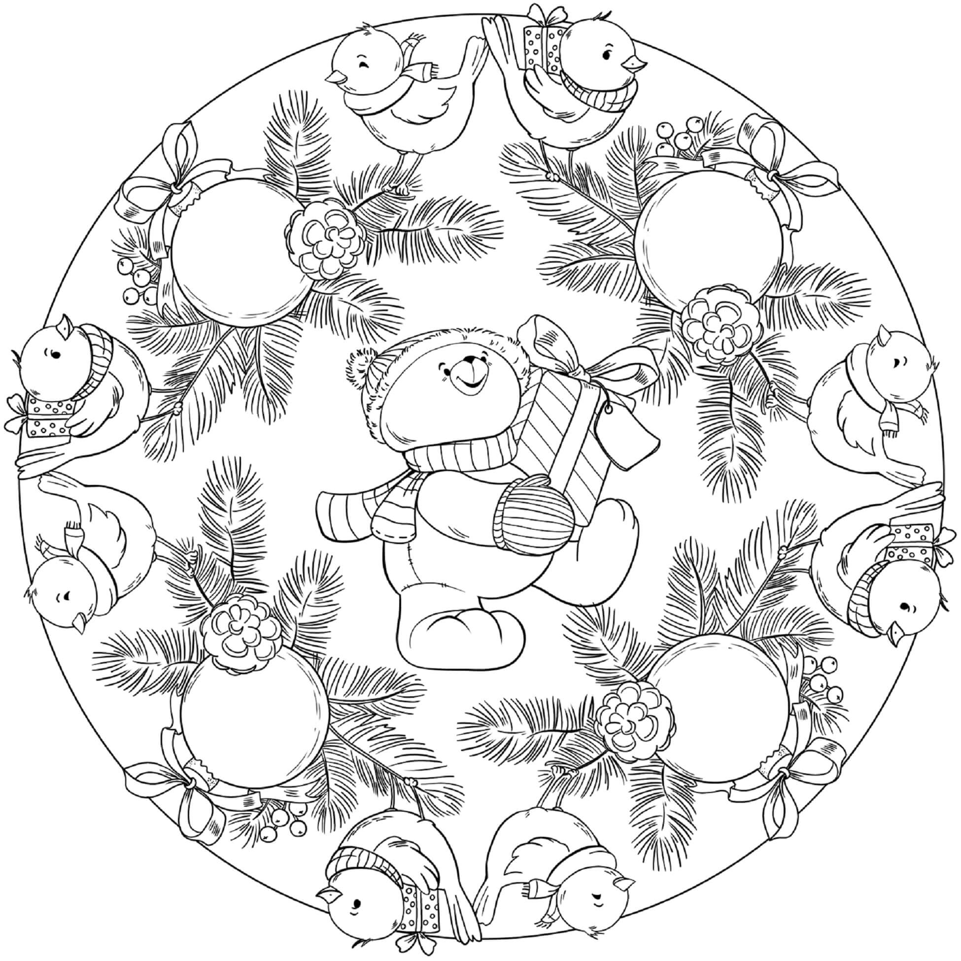 Christmas Bear Mandala صورة تلوين