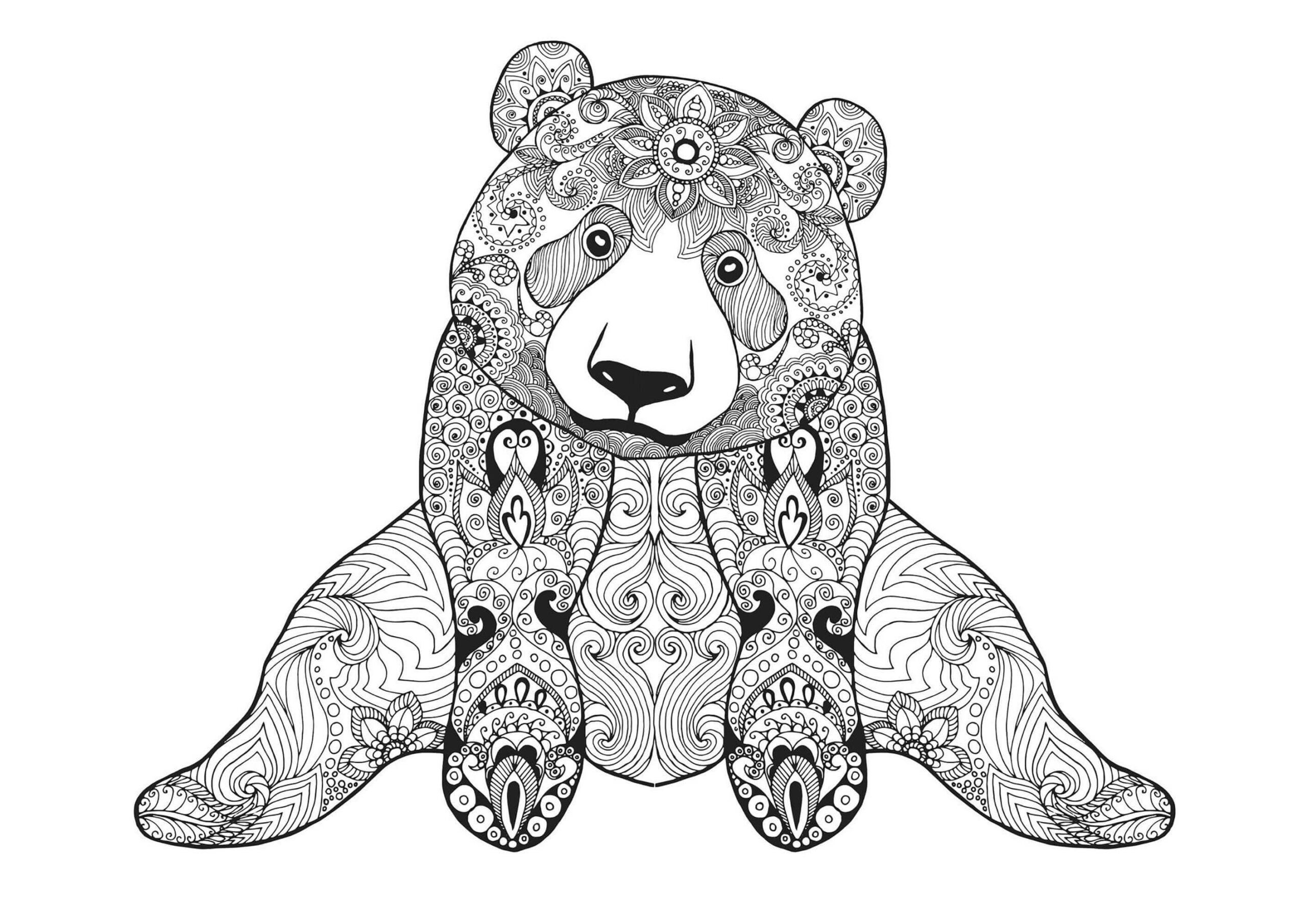 Cute Bear Sitting Mandala صورة تلوين