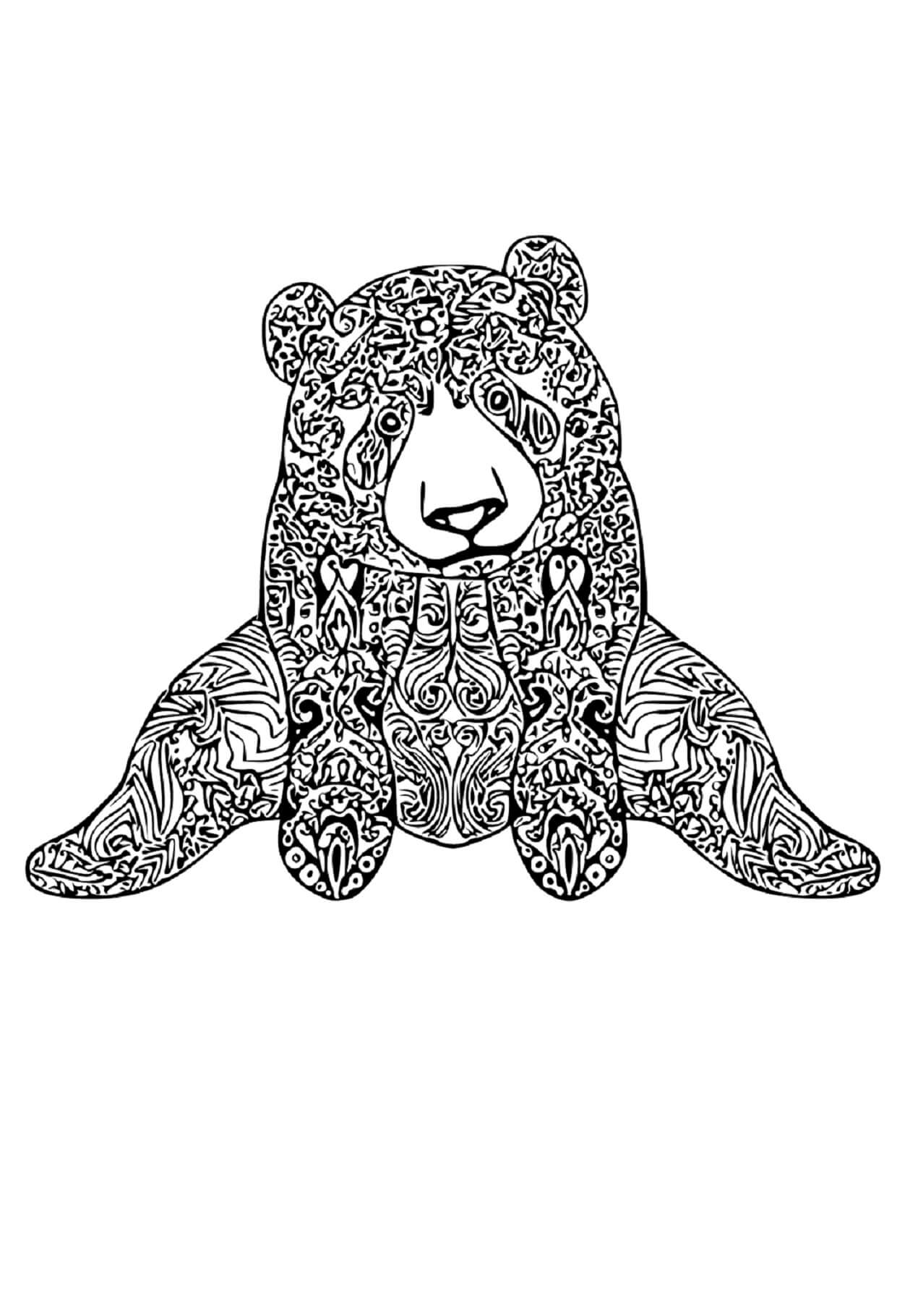 Funny Sitting Bear Mandala صورة تلوين