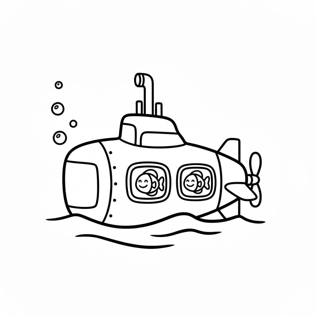 غواصة وسمكتين تلوين