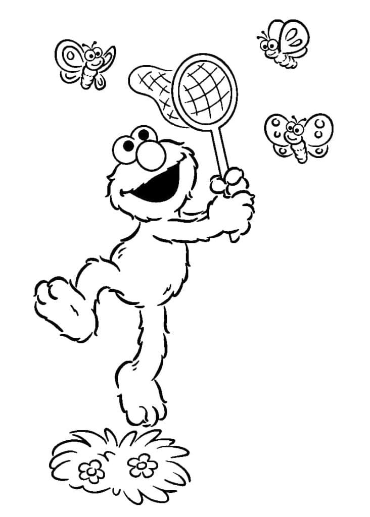 إلمو يصطاد الفراشات تلوين