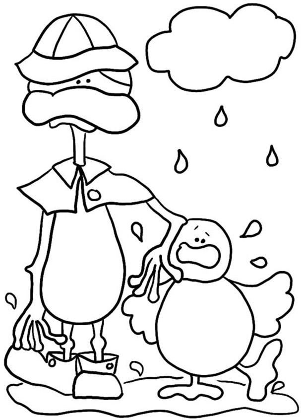 رسم فكاهي مجاني للبطة في المطر للتلوين تلوين