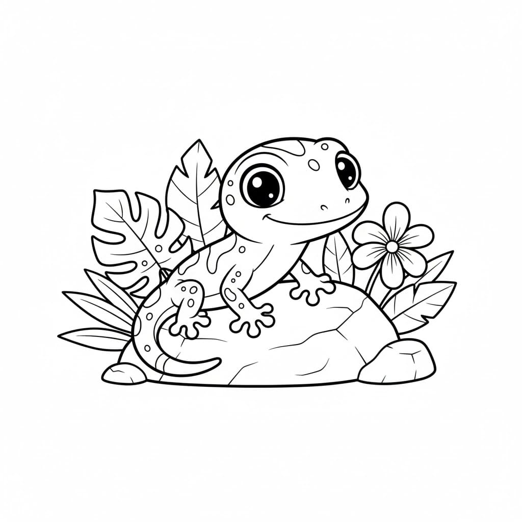 سحلية على الحجر تلوين