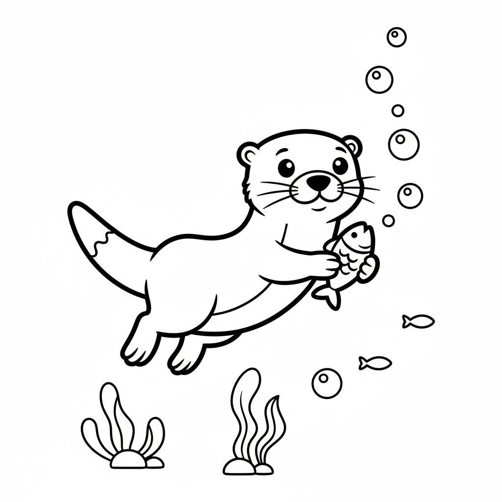 ثعالب الماء مع الأسماك تلوين