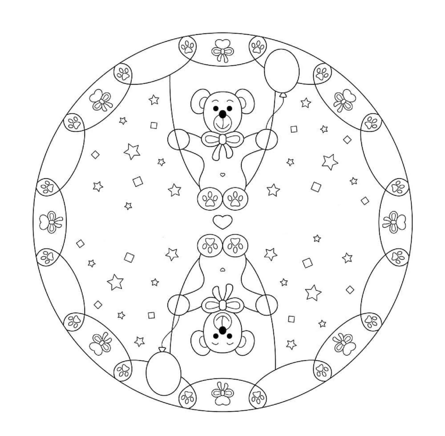 Two Teddy Bears Mandala صورة تلوين