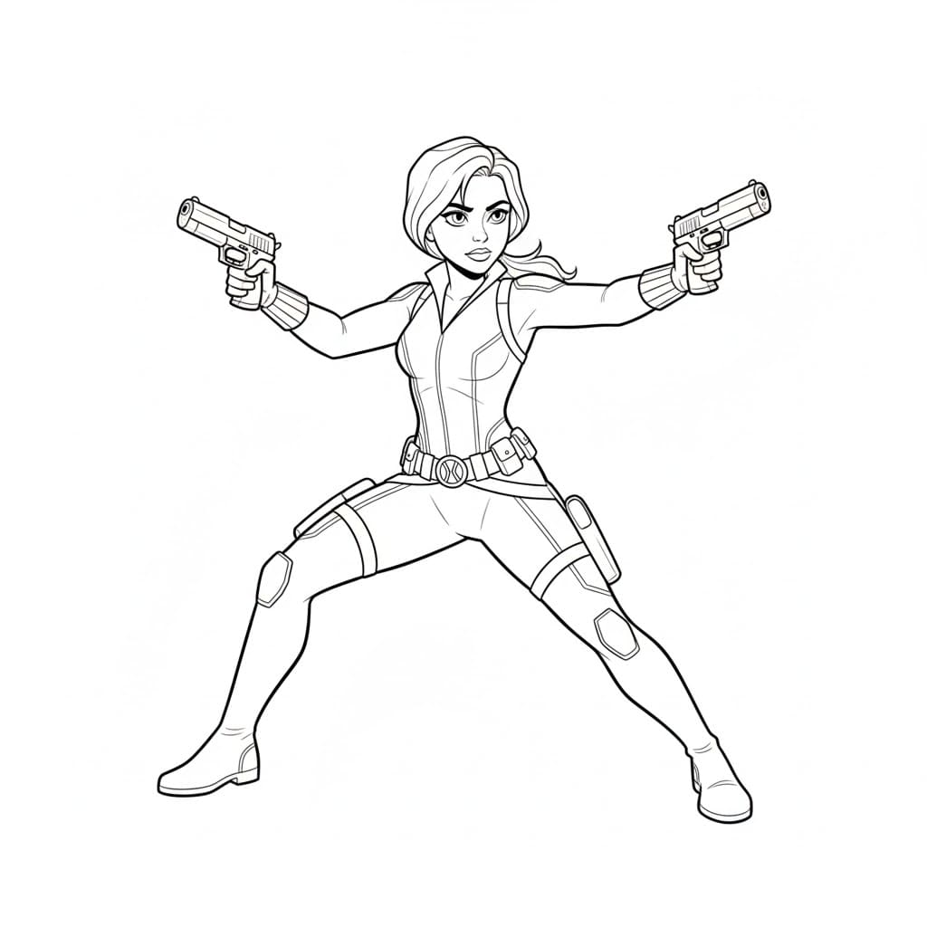 الأرملة السوداء تحمل مسدساً تلوين