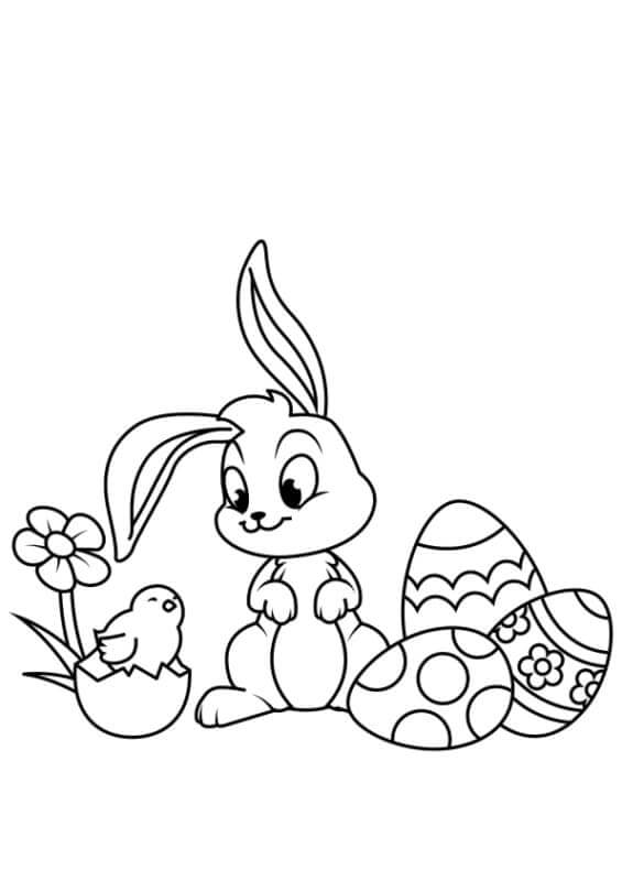 أرنب لطيف يتواصل مع فرخ تلوين