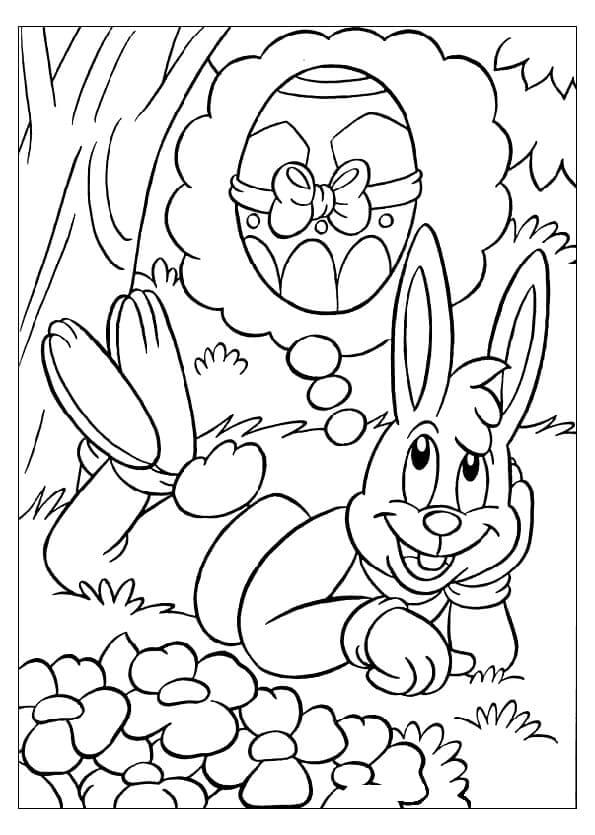 أرنب يفكر في بيضة عيد الفصح تلوين