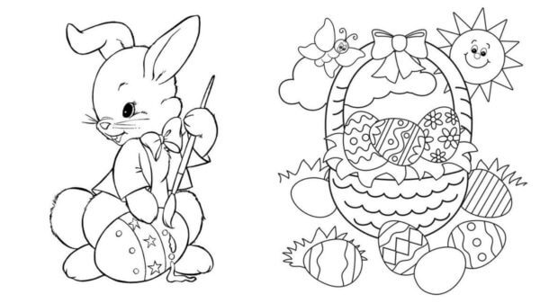 حتى الشمس مع الفراشة طارت لتنظر إلى السلة التي تحتوي على بيض الشوكولاتة تلوين