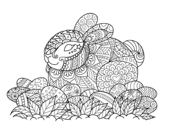 ماندالا الأرنب مع بيض عيد الفصح تلوين