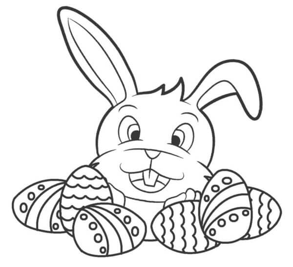 وجه أرنب سعيد محاط بالبيض تلوين