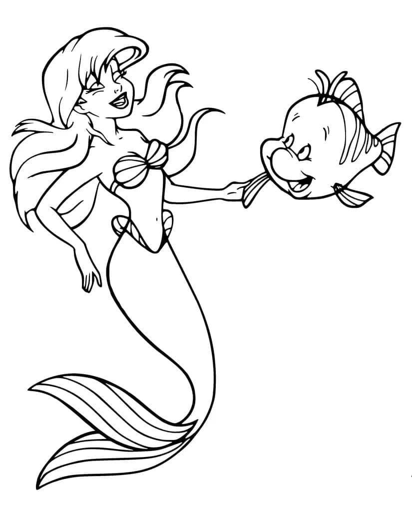 الأميرة آريل والسمك المفلطح صورة تلوين