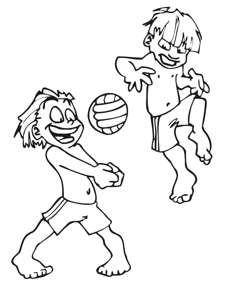 الأولاد الصغار يلعبون الكرة الطائرة تلوين