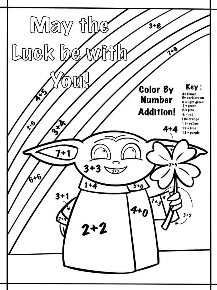 بيبي يودا مع لون قوس قزح حسب الرقم صورة تلوين