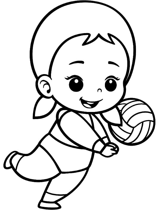 فتاة صغيرة لطيفة تلعب الكرة الطائرة تلوين