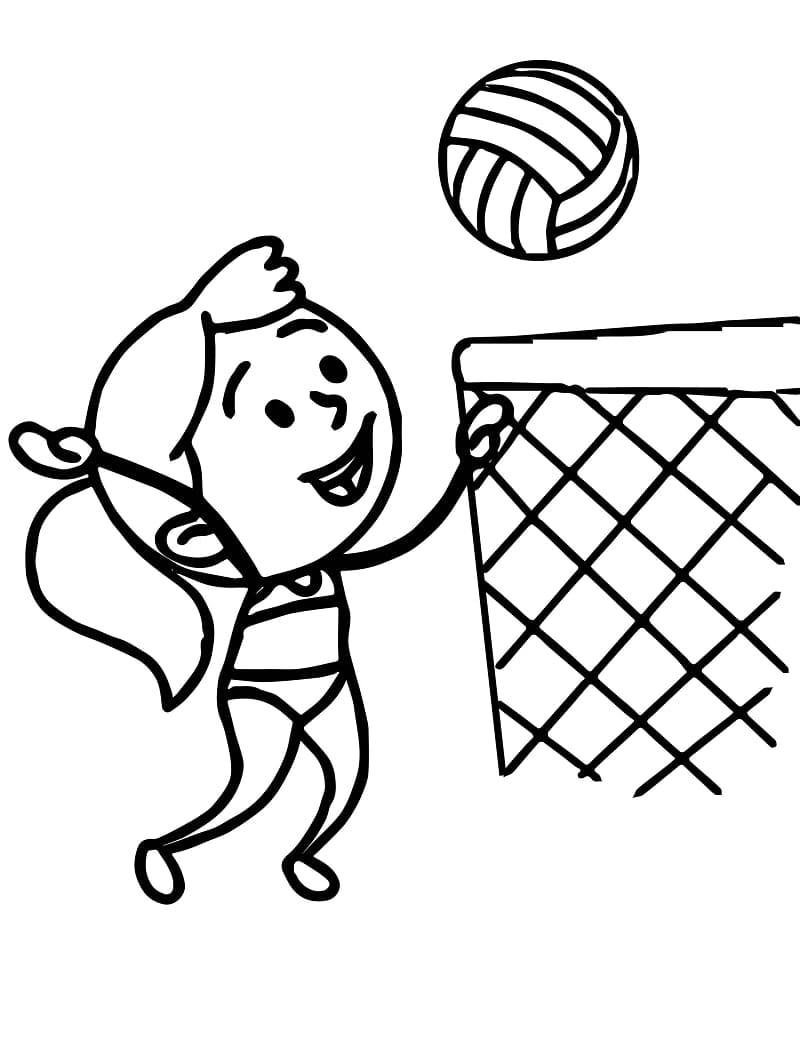 فتاة صغيرة تلعب الكرة الطائرة تلوين