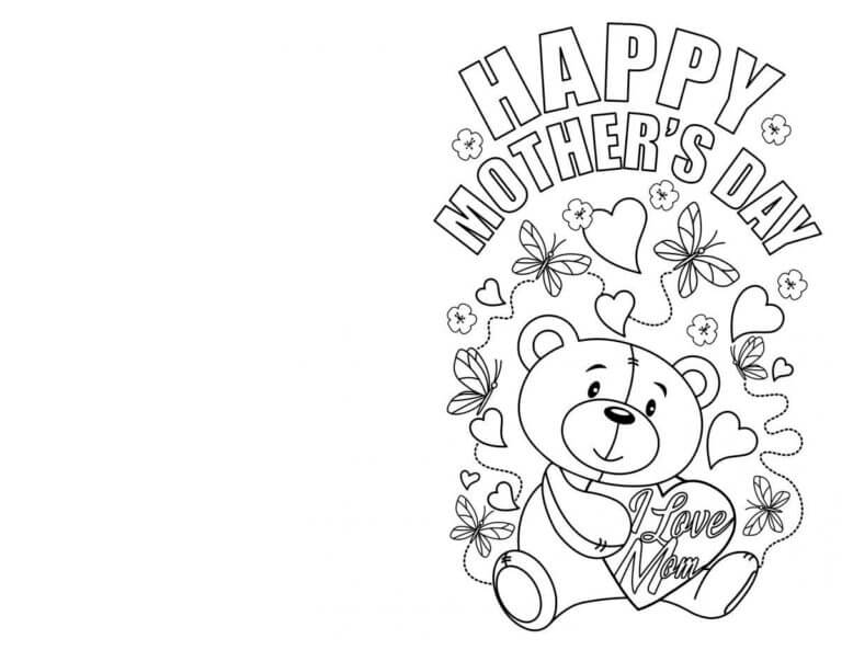 Greeting Card With A Bear For Mom صورة تلوين