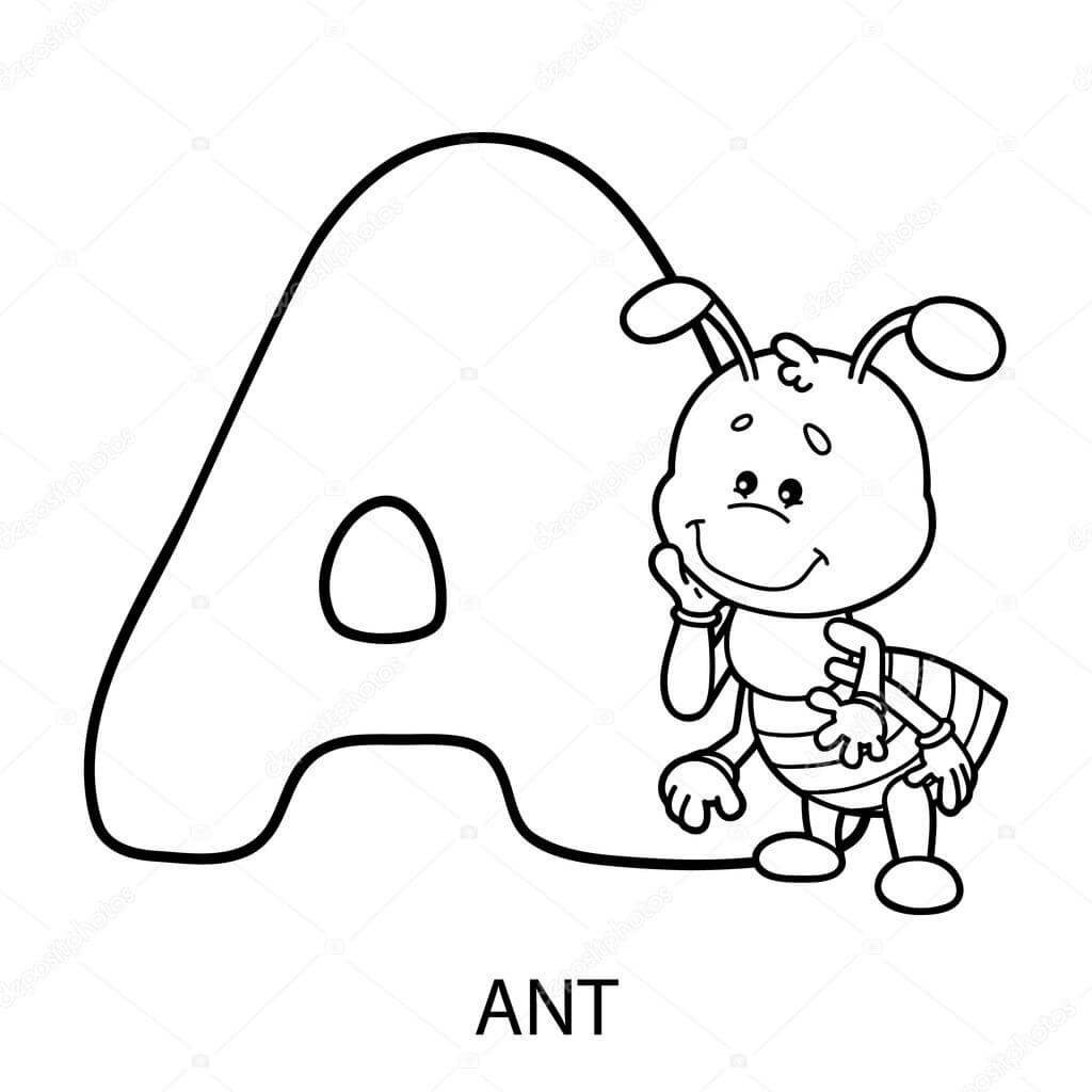 حرف A والنملة المبتسمة صورة تلوين