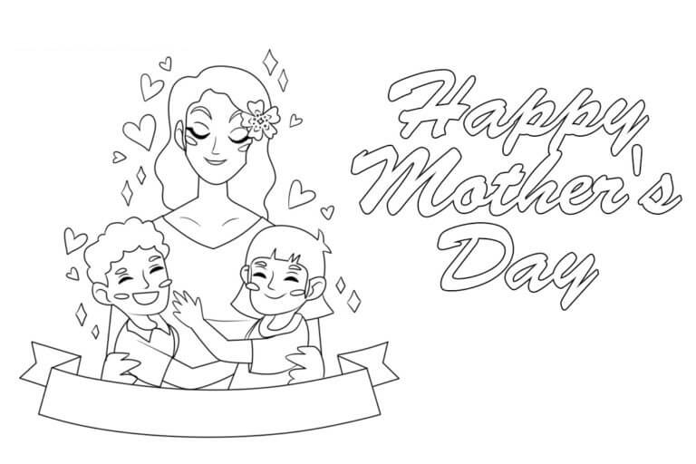 Mom and Two Children on Mother’s Day صورة تلوين