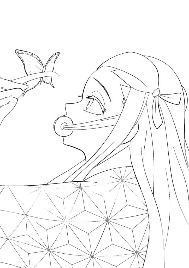 نيزوكو و الفراشة تلوين