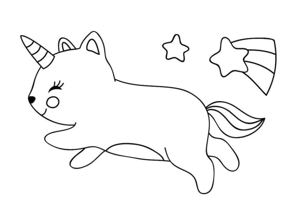 قطة وحيد القرن الراكضة تلوين