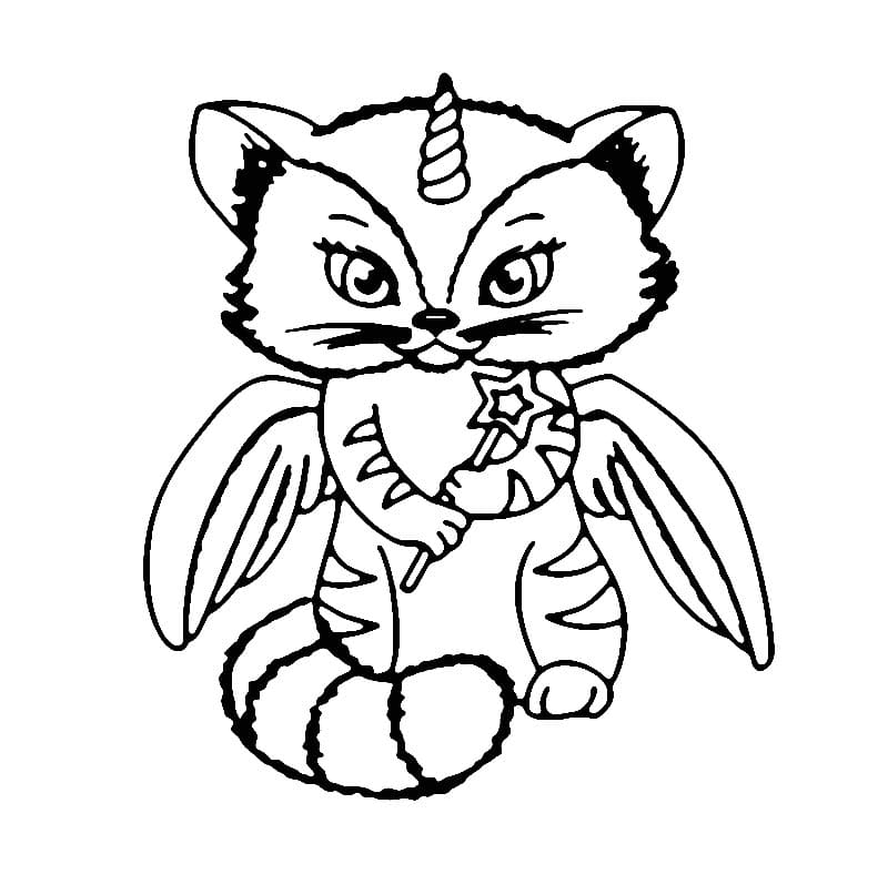 قطة وحيد القرن مع عصا سحرية تلوين