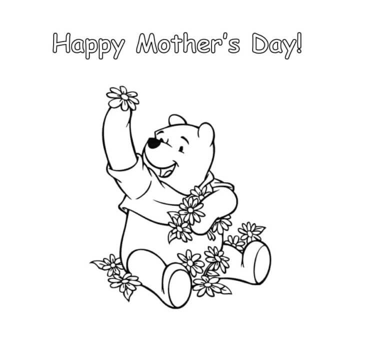 Winnie the Pooh Gives Flowers To All Mothers صورة تلوين