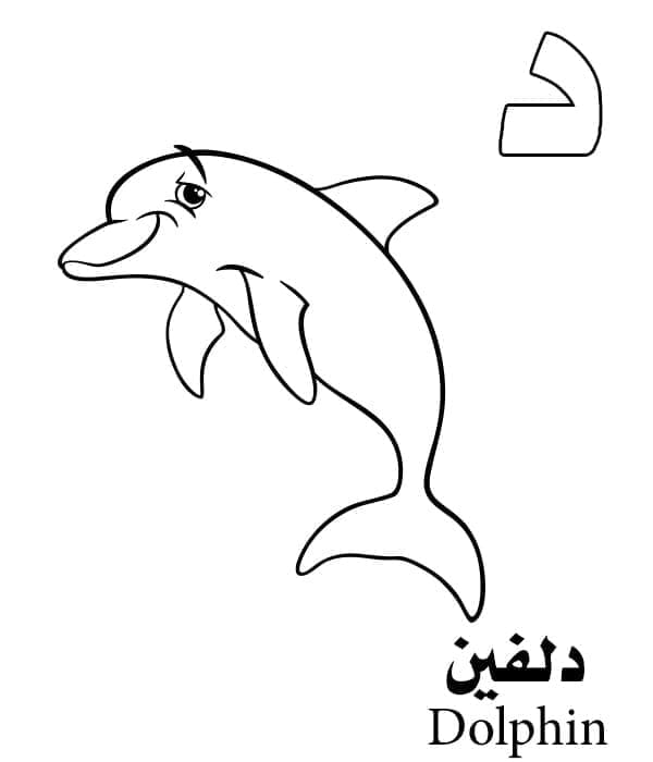 حرف د للدلفين – الأبجدية العربية صورة تلوين