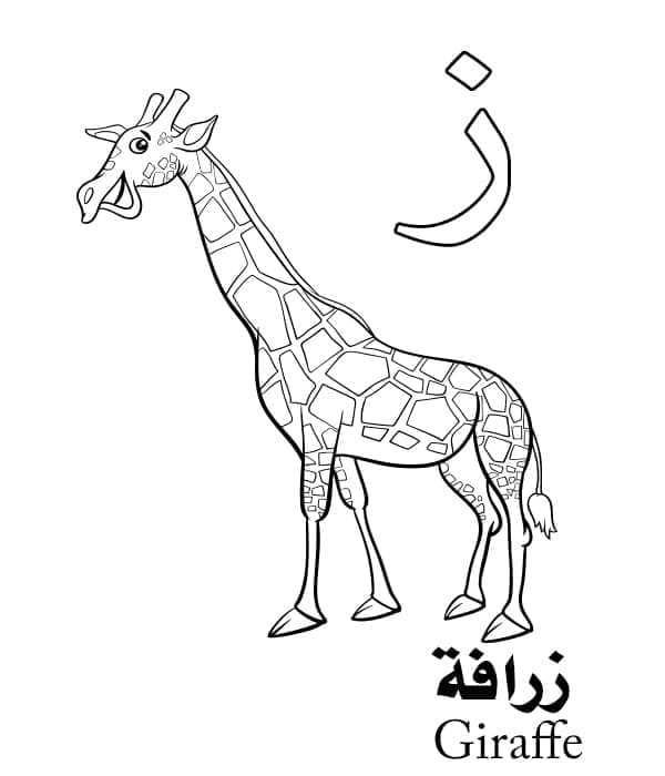 حرف Z للزرافة – الحروف الأبجدية العربية صورة تلوين