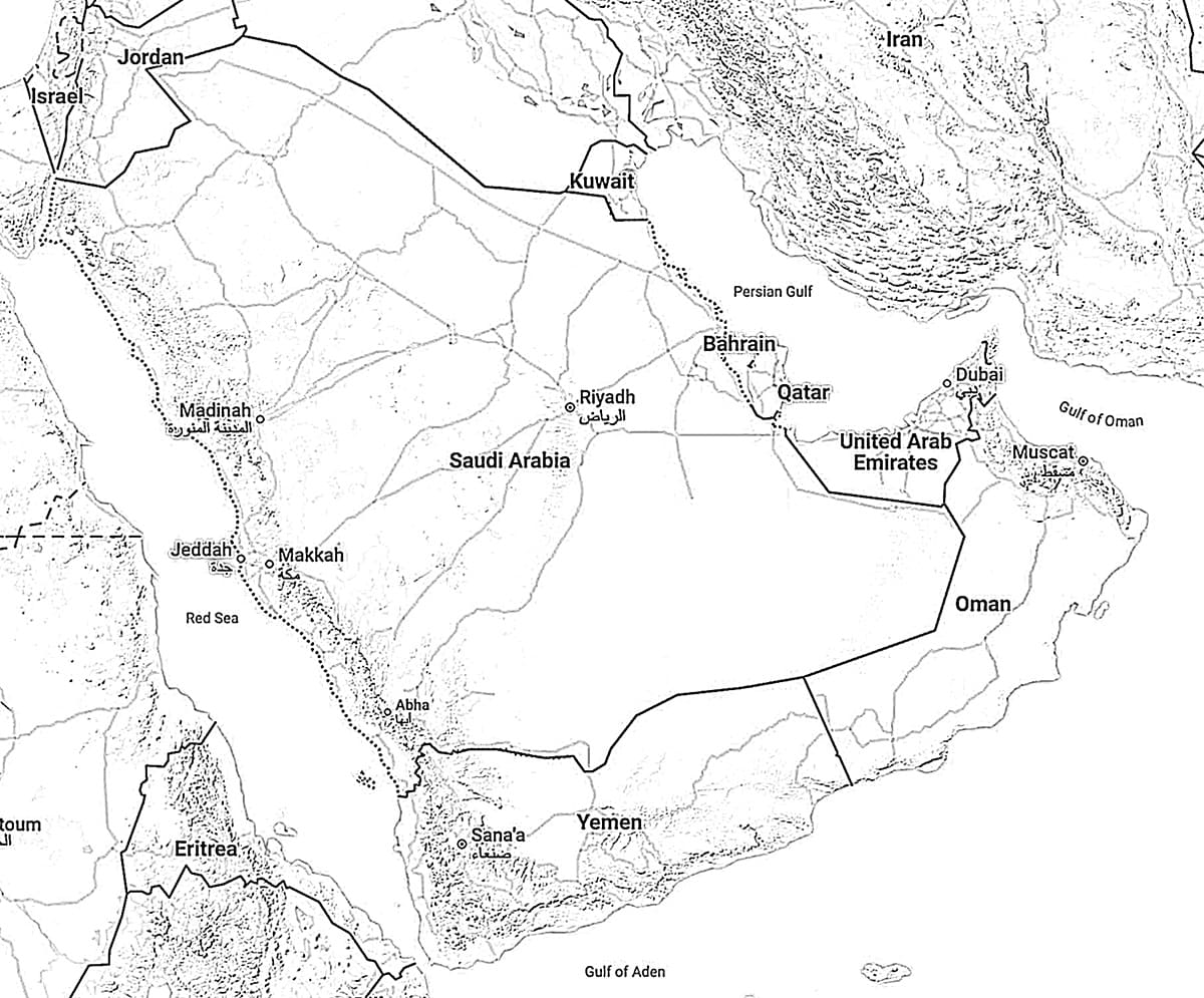 الخريطة الطبوغرافية للمملكة العربية السعودية تلوين