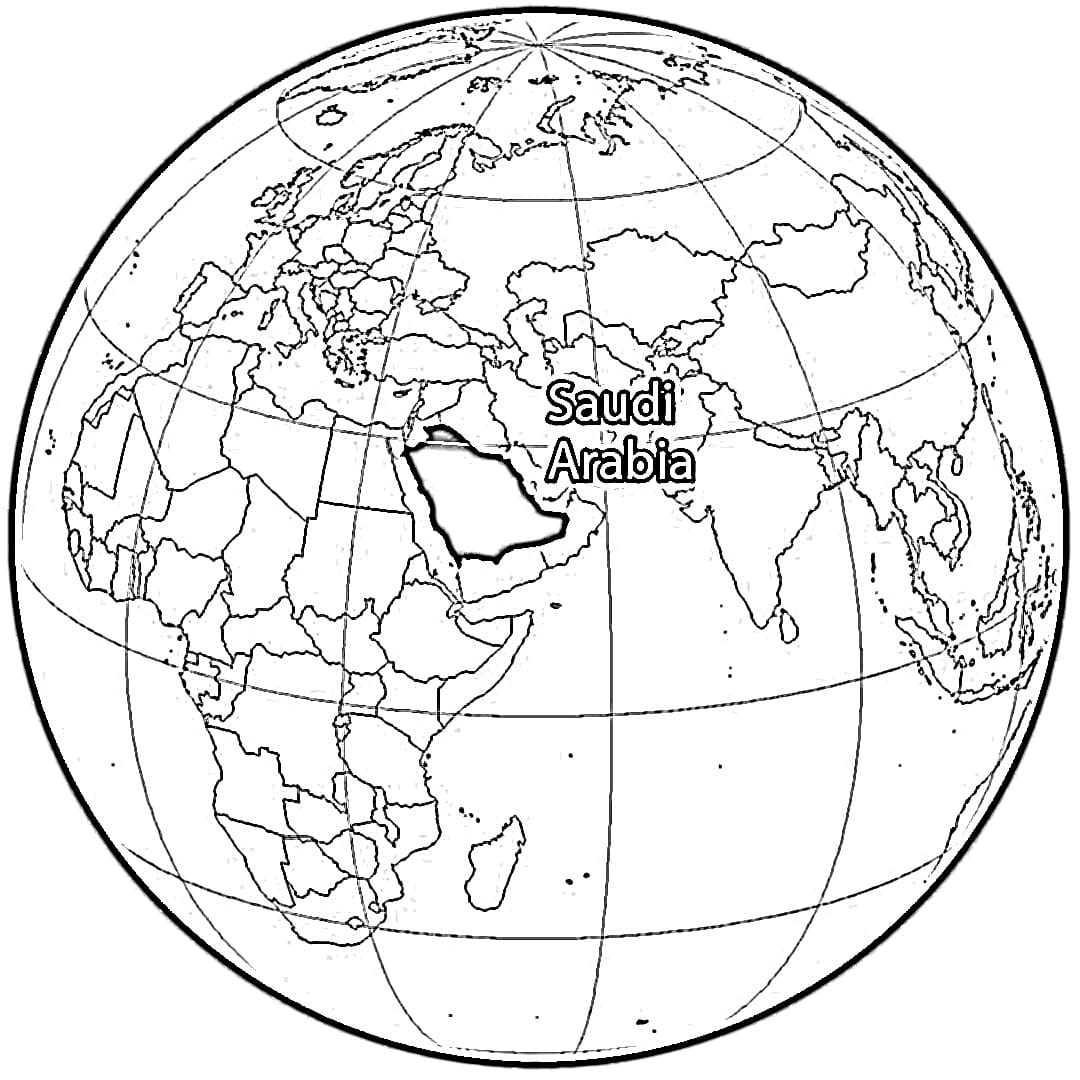 خريطة المملكة العربية السعودية في العالم تلوين