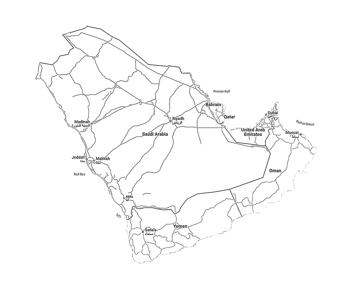 خريطة المملكة العربية السعودية في شبه الجزيرة العربية تلوين