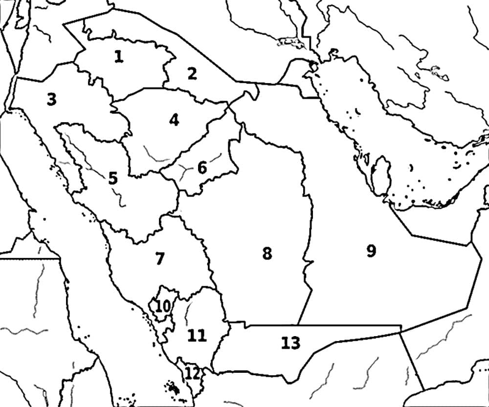 خريطة المحافظات في المملكة العربية السعودية صورة تلوين