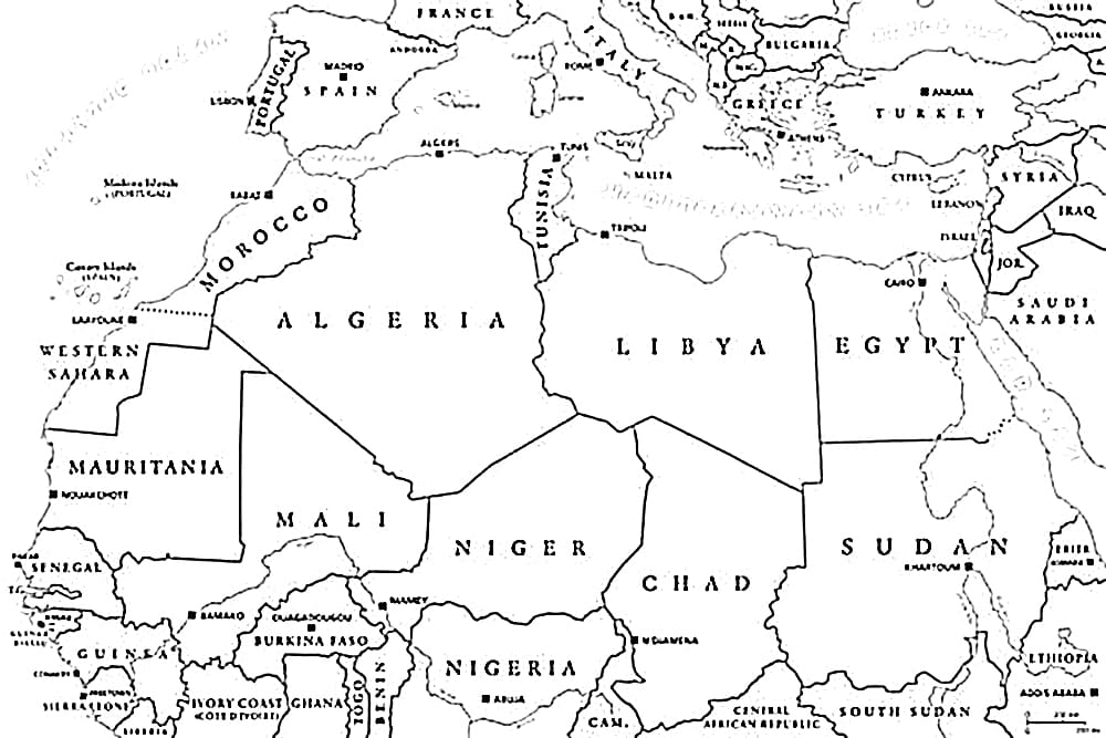 خريطة الجزائر في شمال افريقيا تلوين