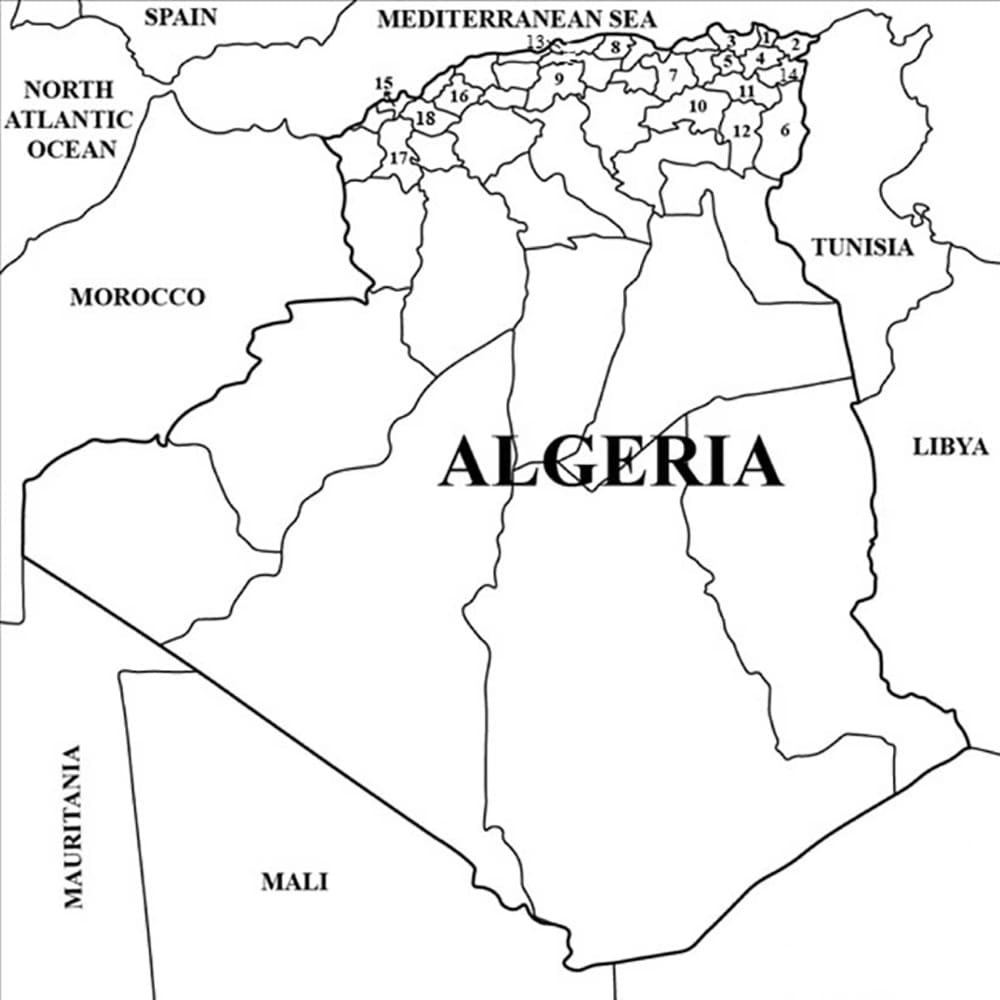 خريطة الجزائر مع الحي تلوين