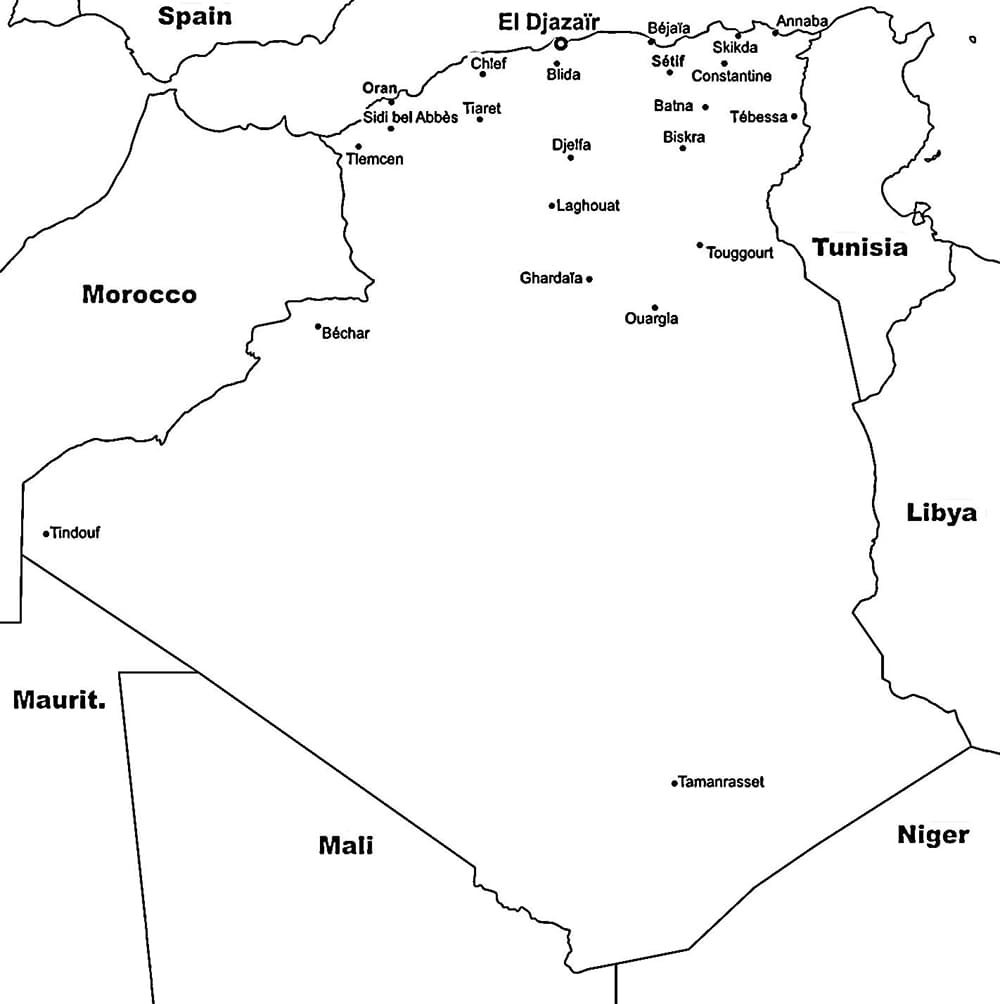 مدينة في خريطة الجزائر تلوين