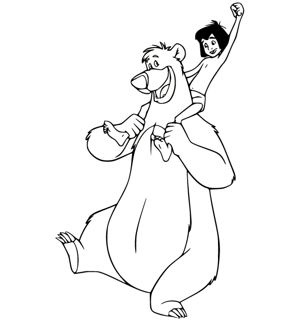 موغلي يركب على رقبة بالوس تلوين