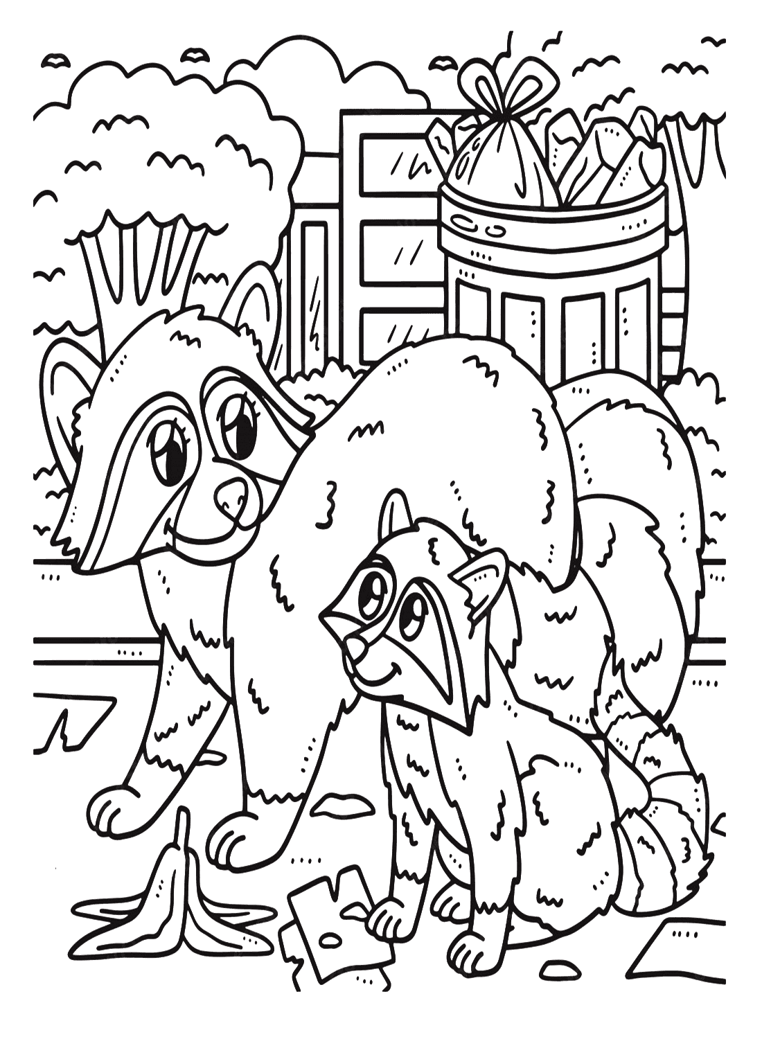 الأم وطفل الراكون تلوين