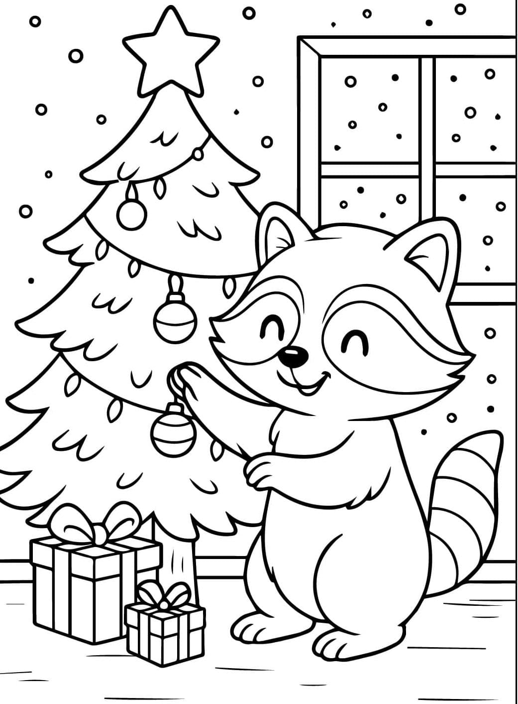 الراكون وعيد ميلاد سعيد تلوين