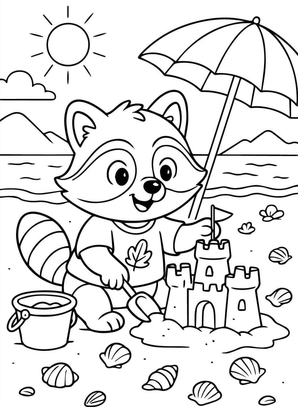 الراكون يذهب إلى الشاطئ تلوين