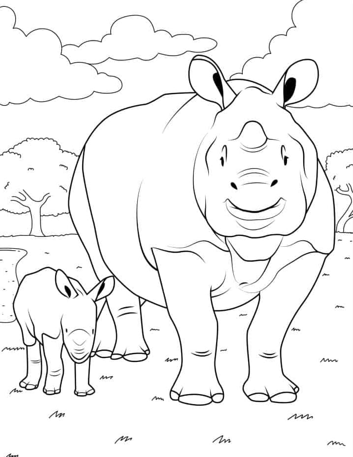 أم وطفل وحيد القرن تلوين