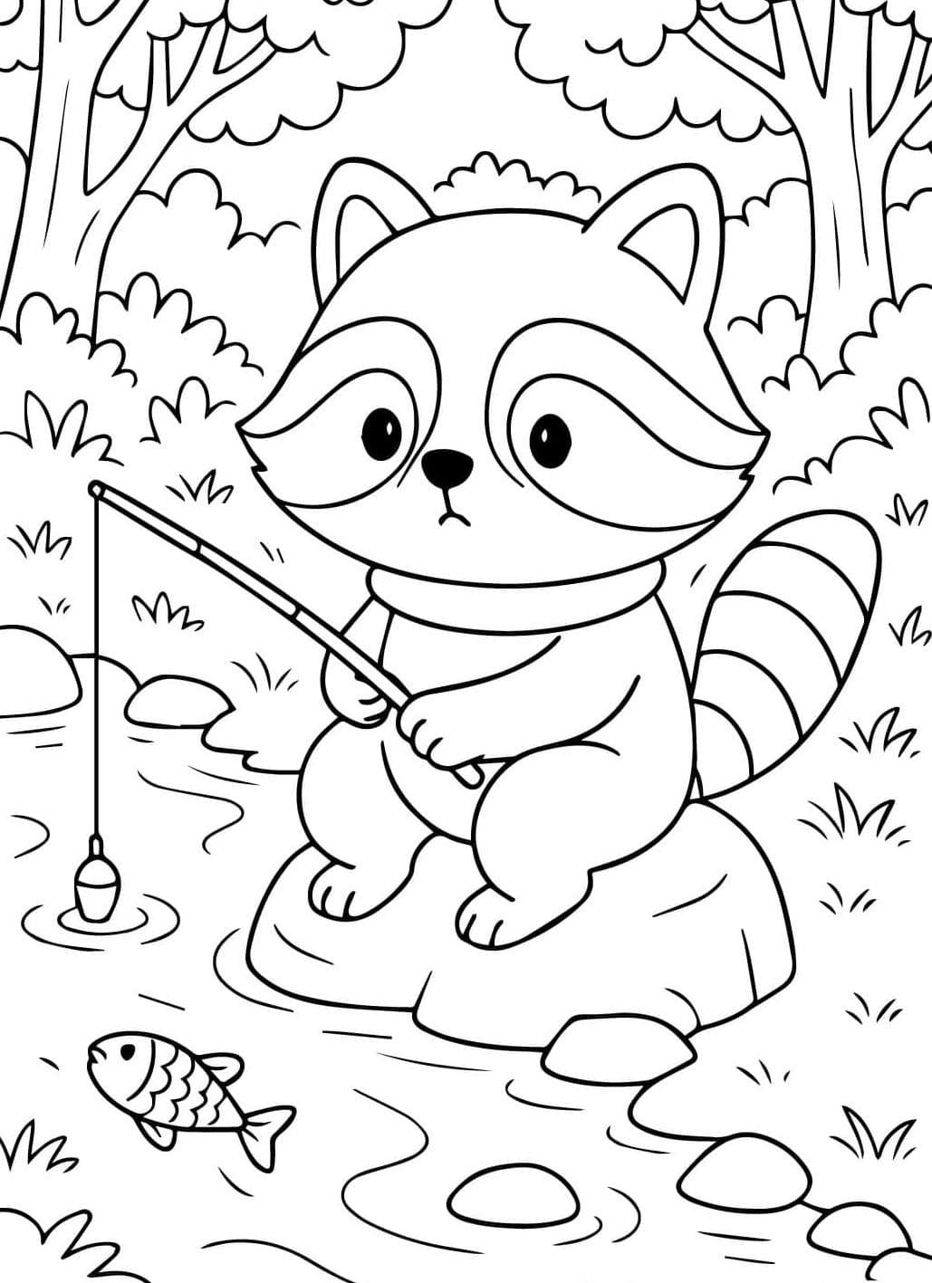 صورة لطيفة لصيد الراكون تلوين