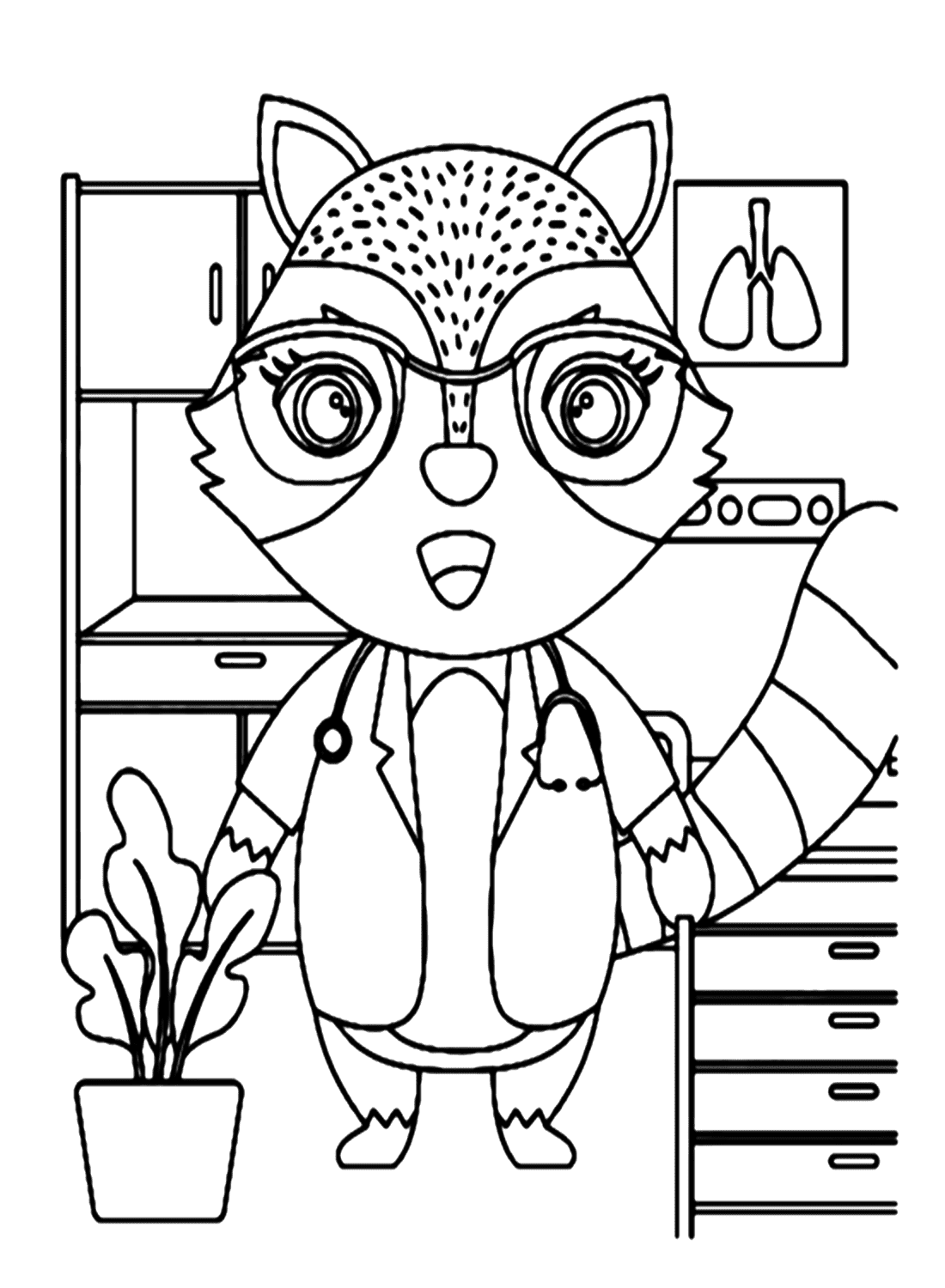 طبيب الراكون اللطيف تلوين