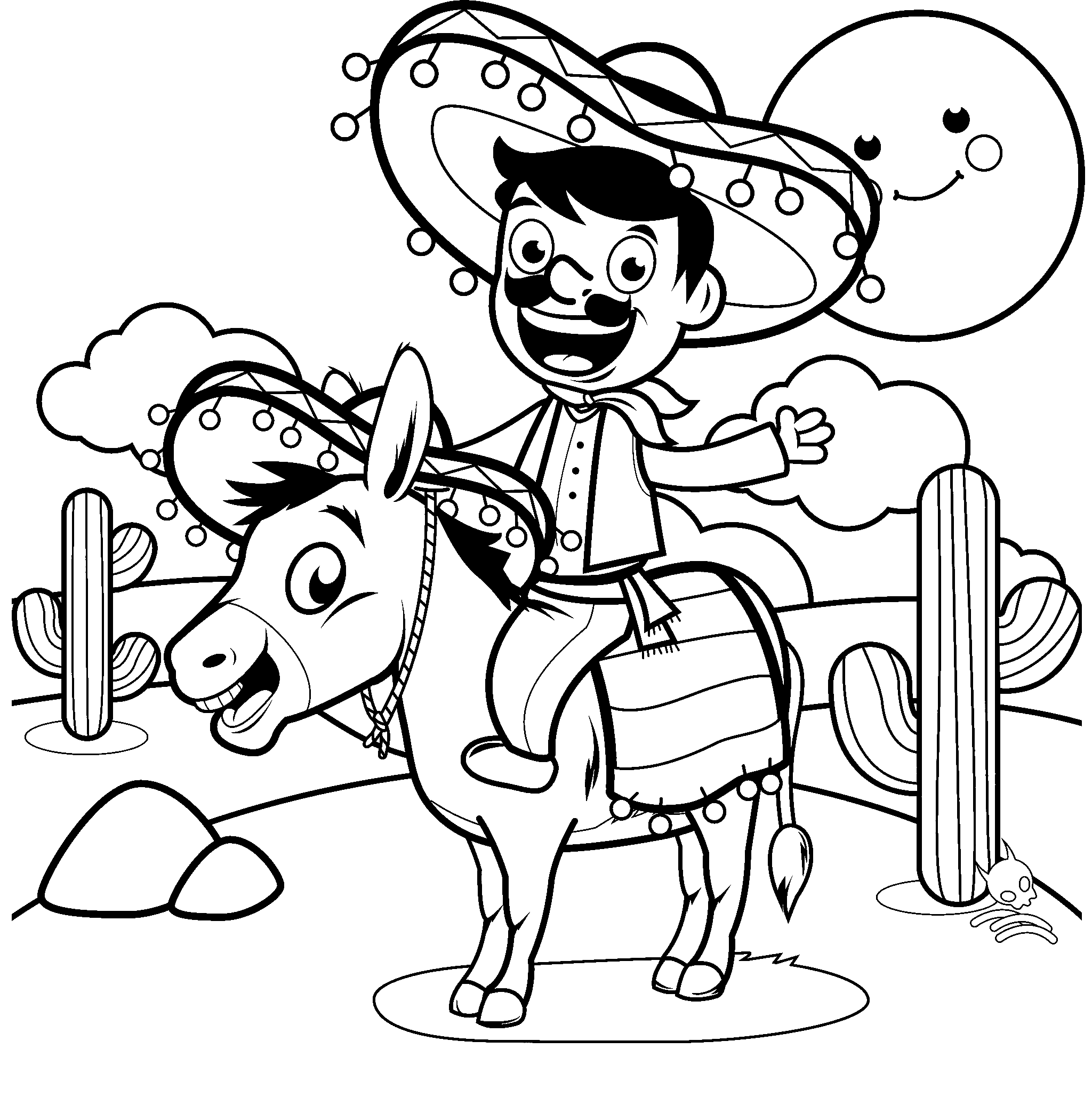 رجل مكسيكي مع حمار تلوين