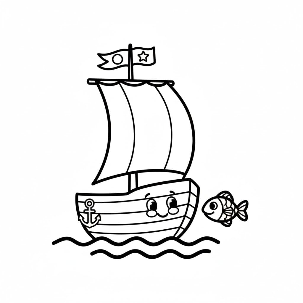 القارب والسمك تلوين